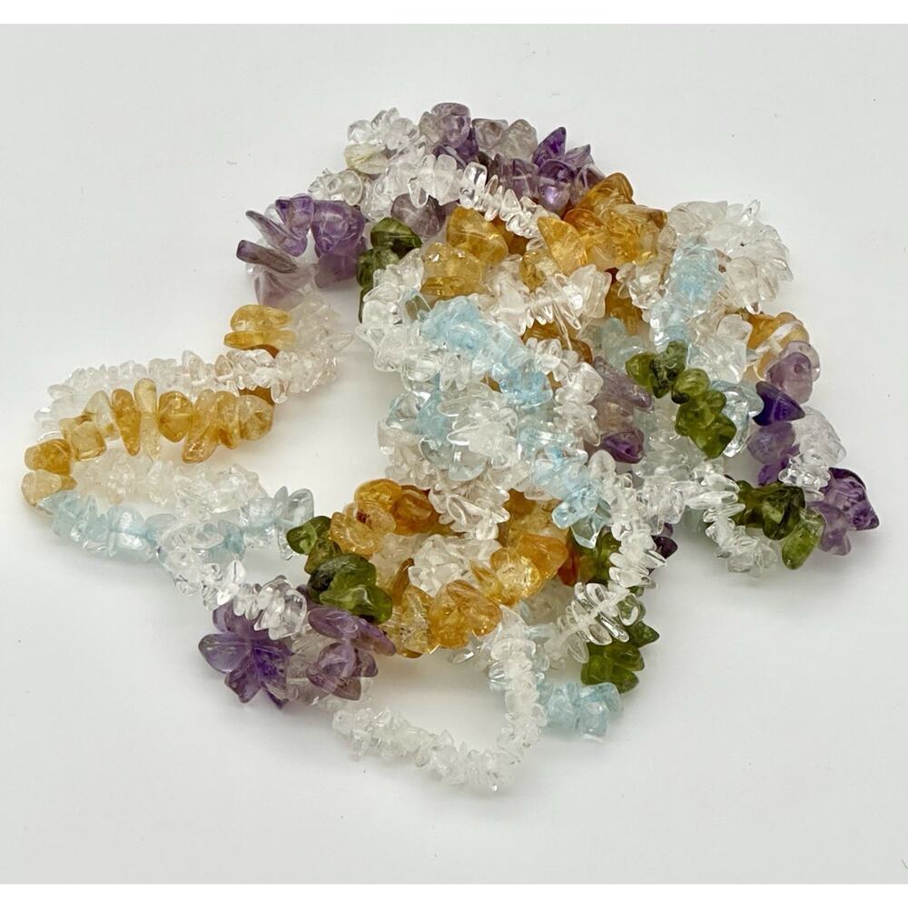 Vintage Double Strand Peridot, Citrine, Aquamarine, Amethyst Chip Necklace